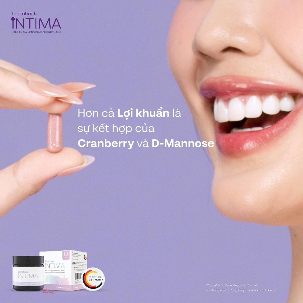 Men vi sinh phụ khoa Lactobact Intima bổ sung lợi khuẩn, Cranberry, D-Mannose từ Đức hộp 30 viên | Wir Group Men vi sinh phụ khoa Lactobact Intima bổ sung lợi khuẩn, Cranberry, D-Mannose từ Đức hộp 30 viên | Wir Group