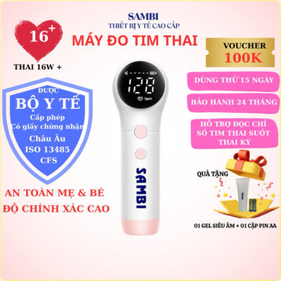 Máy đo tim thai tại nhà SAMBI PLUS chính hãng, không dây, chính xác, an toàn, tiện lợi, dễ sử dụng, BH 24 tháng