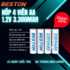 Bộ 4 viên pin sạc Beston AA 1.2V Ni-Mh dung lượng 1200mAh, 2000mAh, 3000mAh, 3300mAh dùng cho micro