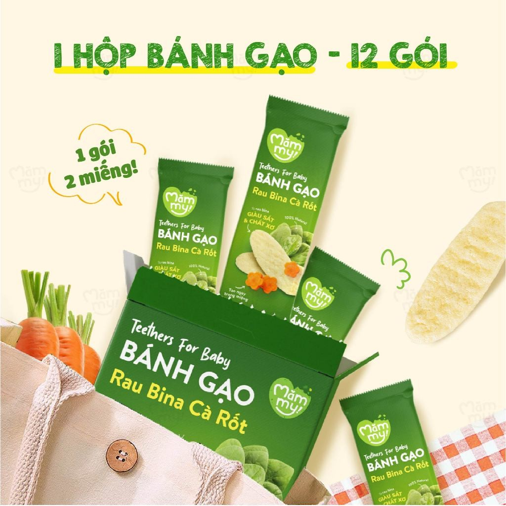 Combo bánh ăn dặm gạo dẹt ăn dặm hữu cơ cho bé Mămmy vị rau củ, chuối, dâu việt quất hộp 50g Combo bánh ăn dặm gạo dẹt ăn dặm hữu cơ cho bé Mămmy vị rau củ, chuối, dâu việt quất hộp 50g
