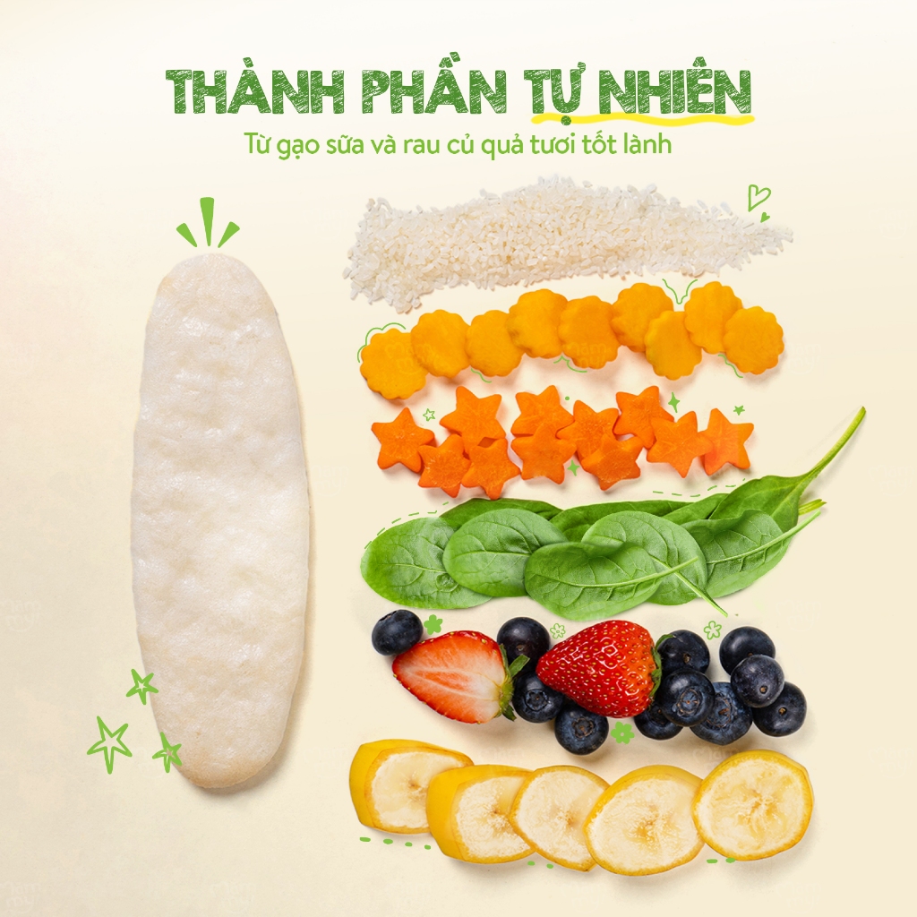 Combo bánh ăn dặm gạo dẹt ăn dặm hữu cơ cho bé Mămmy vị rau củ, chuối, dâu việt quất hộp 50g Combo bánh ăn dặm gạo dẹt ăn dặm hữu cơ cho bé Mămmy vị rau củ, chuối, dâu việt quất hộp 50g