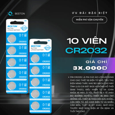 Beston Vỉ 5 viên pin CR2032 , CR1632 ,CR2025 Pin cúc áo 3V cho điều khiển xe máy ,quạt, cân điện tử