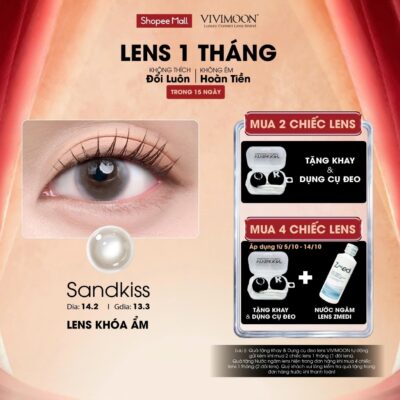 Lens cận khóa ẩm VIVIMOON màu nâu cát ánh vàng Sandkiss, kính áp tròng hạn sử dụng 1 tháng