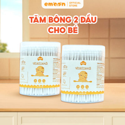 Tăm bông ngoáy tai 2 đầu Emoon thân giấy hỗ trợ kháng khuẩn và thân thiện với môi trường - Hộp 200 chiếc