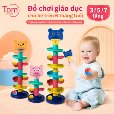 Đồ chơi giáo dục cho bé trên 6 tháng tuổi,Thả bóng xoay tròn tháp bóng lăn cầu trượt bóng kèm đồ chơi bóng rổ cho bé