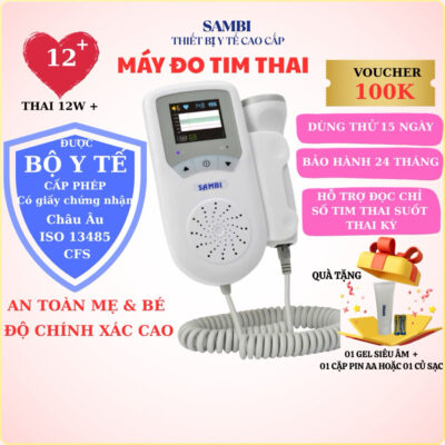Máy đo tim thai tại nhà SAMBI an toàn, dùng chính xác, màn hình 2 chế độ hiện thị, BH 24 tháng