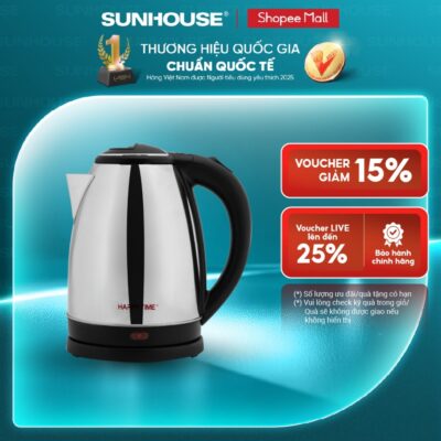Ấm siêu tốc Inox 1.8L SUNHOUSE Happy Time HTD1021 - Hàng chính hãng - Bảo hành 12 tháng