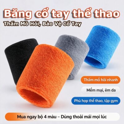 [1/2 Chiếc] Băng Cổ Tay Cotton Thể Thao - Đai Cổ Tay Thấm Mồ Hôi Tập Gym, Pickleball, Tennis, Chạy Bộ - BangCoTay