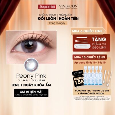 01 Chiếc Kính áp tròng VIVIMOON lens khóa ẩm 1 ngày màu hồng phớt Peony Pink (Giá 1 bên mắt, x2 để đặt 1 đôi)