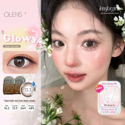 (OLENS) Lens 1 ngày | Kính áp tròng GIÃN TRÒNG - GLOWY TEAR BROWN chính hãng OLENS KOREA | LENSFORGIRLSS