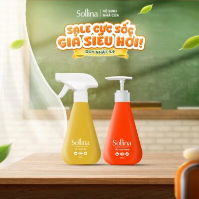 Combo Tẩy Dầu Mỡ  & Tẩy Cặn Canxi Sollina (300ML/chai) - Giúp Tẩy Các Vết Dầu Mỡ, Vết Cặn Canxi - Làm Sạch