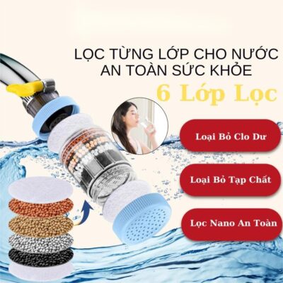 Đầu Lọc Nước 6 Tầng Lọc Cặn Bẩn Đầu Vòi Nước 6 Lớp Tiết Kiệm Nước Dễ Dàng Sử Dụng Tiện Lợi RIN