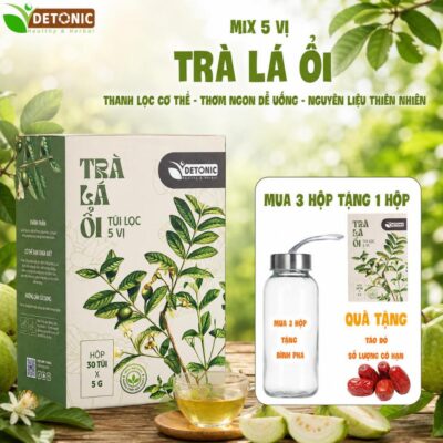 Trà lá ổi DETONIC hỗ trợ tiêu hoá, giảm cân, ngăn ngừa mỡ máu, tiểu đường gout, giúp cân bằng vóc dáng thon gọn