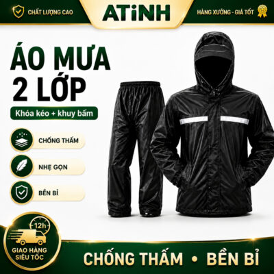🔥 【ATINH】Áo Mưa Dày Phản Quang (Áo + Quần) - CHỐNG MƯA 100%, CẢN GIÓ TỐI ƯU, Siêu Nhẹ Thoáng Khí - Đi Làm/Đi Chơi