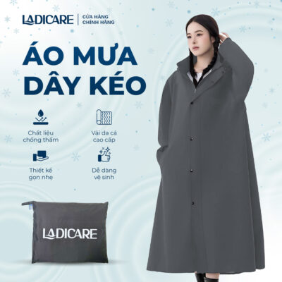 Áo mưa LADICARE măng tô Loại Tốt – vải da cá siêu bền, chống thấm, phù hợp cho cả nam nữ đi xe máy
