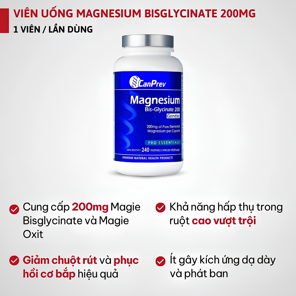 Viên Uống Canprev Magnesium BisGlycinate 200mg Giảm Căng Thẳng, Dễ Ngủ, Chắc Khỏe Xương Chính Hãng Viên Uống Canprev Magnesium BisGlycinate 200mg Giảm Căng Thẳng, Dễ Ngủ, Chắc Khỏe Xương Chính Hãng