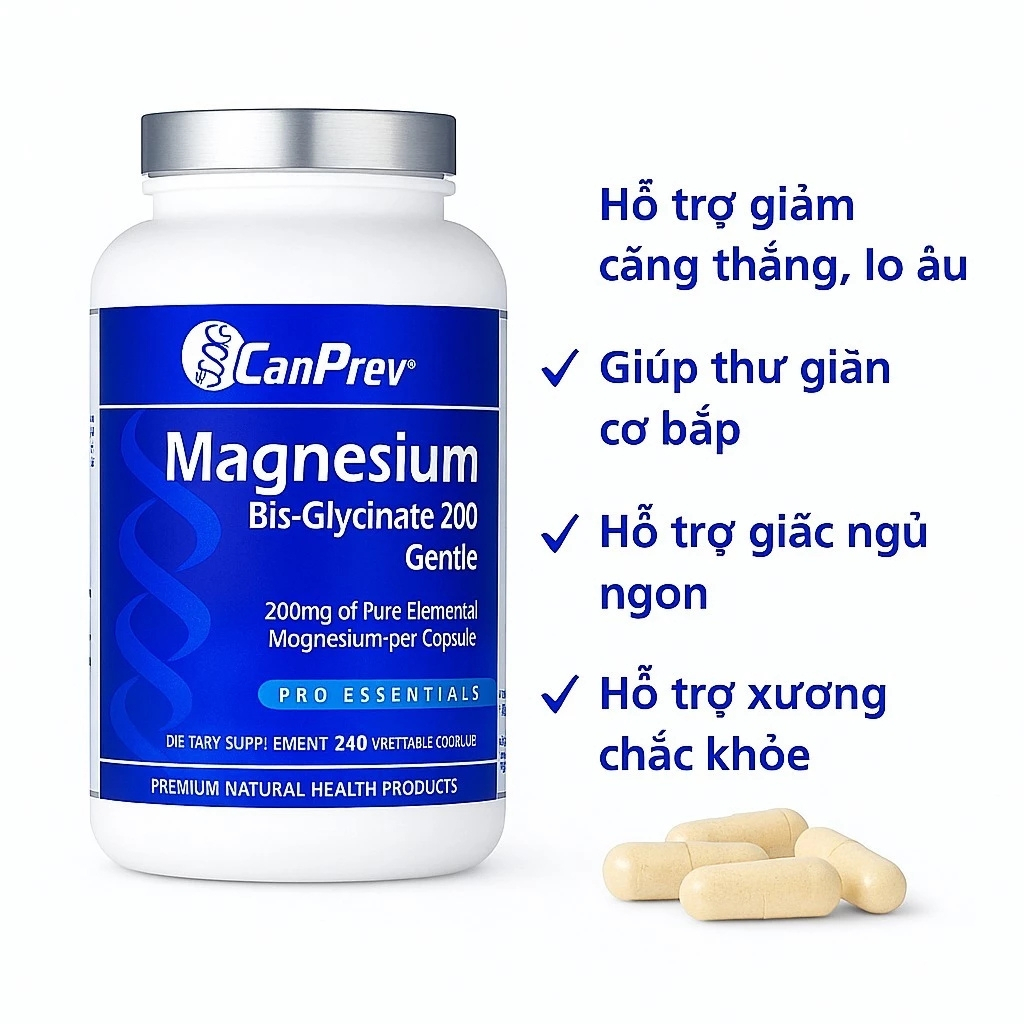 Viên Uống Canprev Magnesium BisGlycinate 200mg Giảm Căng Thẳng, Dễ Ngủ, Chắc Khỏe Xương Chính Hãng Viên Uống Canprev Magnesium BisGlycinate 200mg Giảm Căng Thẳng, Dễ Ngủ, Chắc Khỏe Xương Chính Hãng