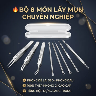 🔥HỘP 8 MÓN] Bộ Lấy Mụn, Que Lấy Mụn Đầu Đen Chuyên Nghiệp Không Sẹo, Thép Không Gỉ Tặng Hộp Đựng - Hàng Nhập Khẩu