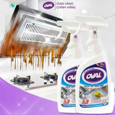 Tẩy Dầu Mỡ Nhà Bếp OVAL POWER 500ML- Gas Bếp Từ Đáy Xoong Nồi Đáy Chảo Tường Gạch Siêu Sạch Lưới Lọc Hút Mùi Mặt Bếp