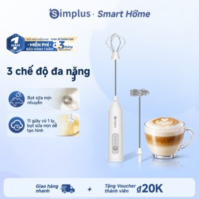 Có hàng Simplus Máy đánh trứng tạo bọt sữa đa năng thời gian dùng liên tục lâu 2 que đánh inox 304 3 mức tốc độ NPQH001