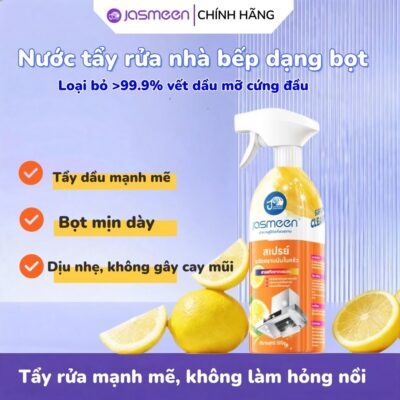 Tẩy dầu mỡ nhà bếp JASMEEN 500ml, khử trùng, tẩy nồi, bếp gas, bếp từ, hút mùi, đáy xoong, đáy chảo, dọn dẹp, chanh chanh