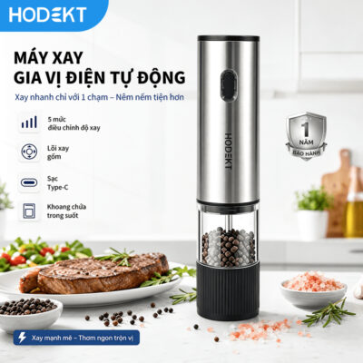 Máy Xay Gia Vị Điện Tự Động HODEKT, Lõi Xay Gốm, 5 Mức Chỉnh Độ Xay, Sạc Type-C, Khoang Chứa 80ml, Inox Sang Trọng