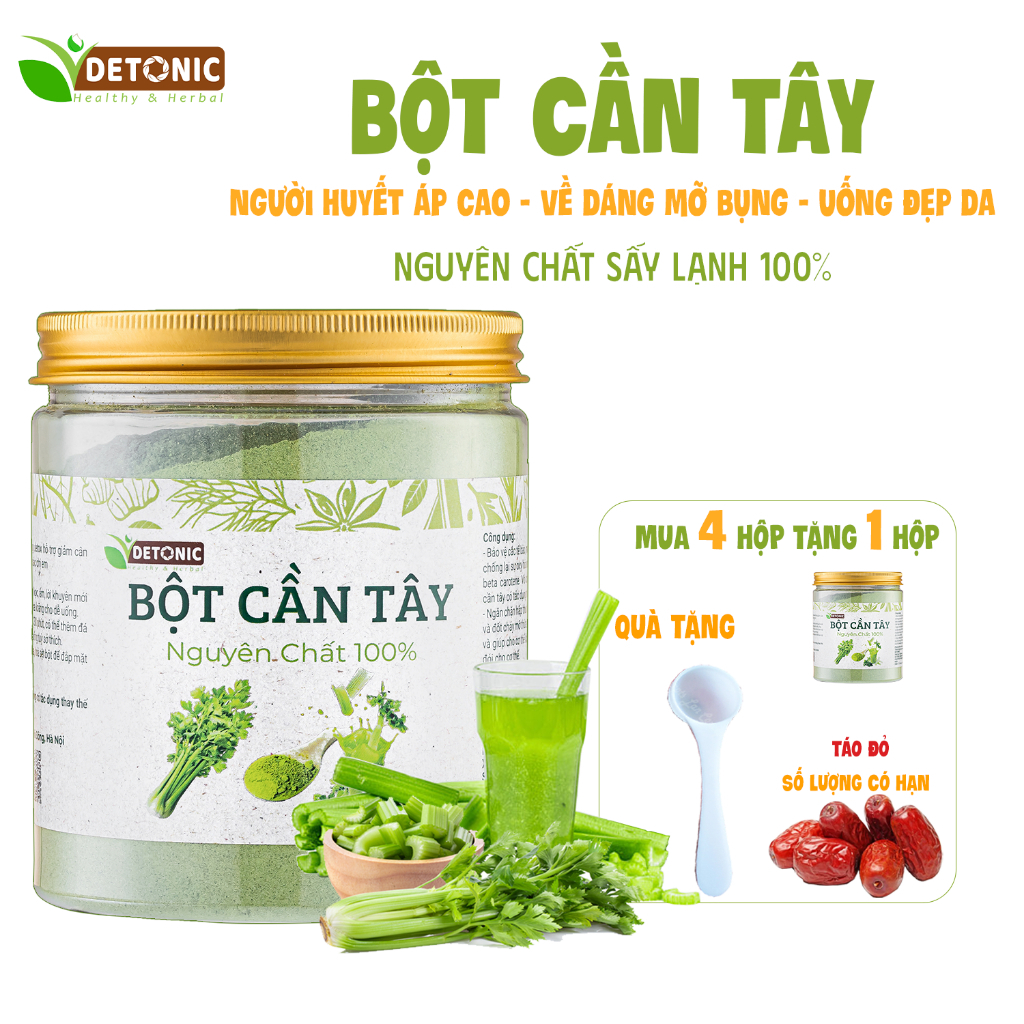 Bột cần tây nguyên chất DETONIC bổ sung chất xơ, uống đẹp da giảm mụn, tốt cho hệ tiêu hoá, hỗ trợ giảm cân giữ dáng Bột cần tây nguyên chất DETONIC bổ sung chất xơ, uống đẹp da giảm mụn, tốt cho hệ tiêu hoá, hỗ trợ giảm cân giữ dáng