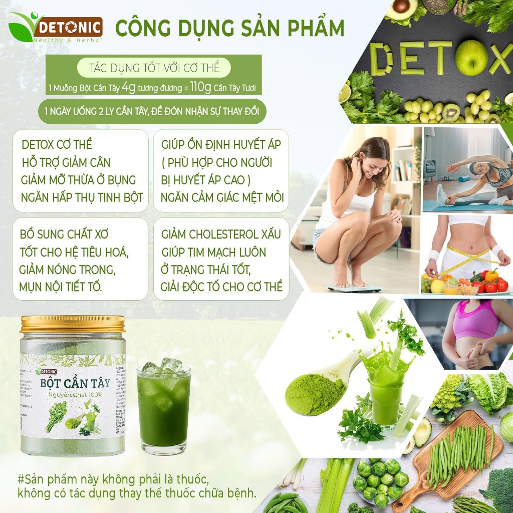 Bột cần tây nguyên chất DETONIC bổ sung chất xơ, uống đẹp da giảm mụn, tốt cho hệ tiêu hoá, hỗ trợ giảm cân giữ dáng Bột cần tây nguyên chất DETONIC bổ sung chất xơ, uống đẹp da giảm mụn, tốt cho hệ tiêu hoá, hỗ trợ giảm cân giữ dáng