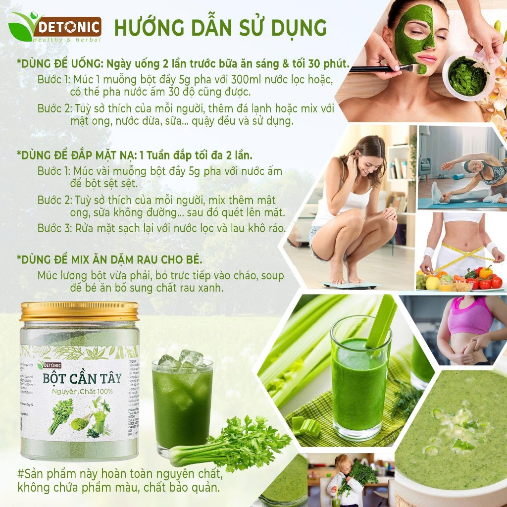 Bột cần tây nguyên chất DETONIC bổ sung chất xơ, uống đẹp da giảm mụn, tốt cho hệ tiêu hoá, hỗ trợ giảm cân giữ dáng Bột cần tây nguyên chất DETONIC bổ sung chất xơ, uống đẹp da giảm mụn, tốt cho hệ tiêu hoá, hỗ trợ giảm cân giữ dáng