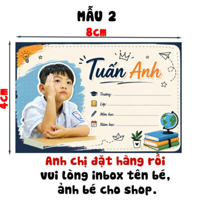 Combo 40 Nhãn Vở in Hình Của Bé Thiết Kế Theo Yêu Cầu Không Đụng Hàng