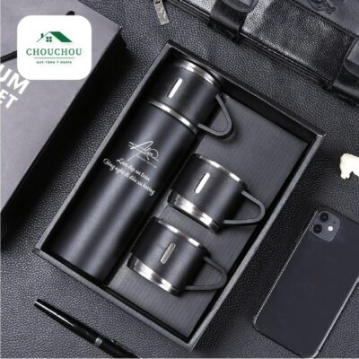 [Miễn Phí Khắc Tên] Bình Giữ Nhiệt LUXCUP 500ml Inox 304 Cao Cấp – Có 2 Cốc + Hộp Quà Sang Trọng