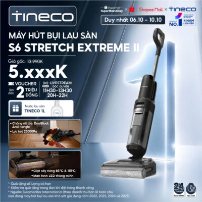Tineco Floor One S6 Stretch Extreme II | S6 Stretch Extreme Máy hút bụi lau sàn khô ướt - Lực hút 25000Pa - BH 24 Tháng
