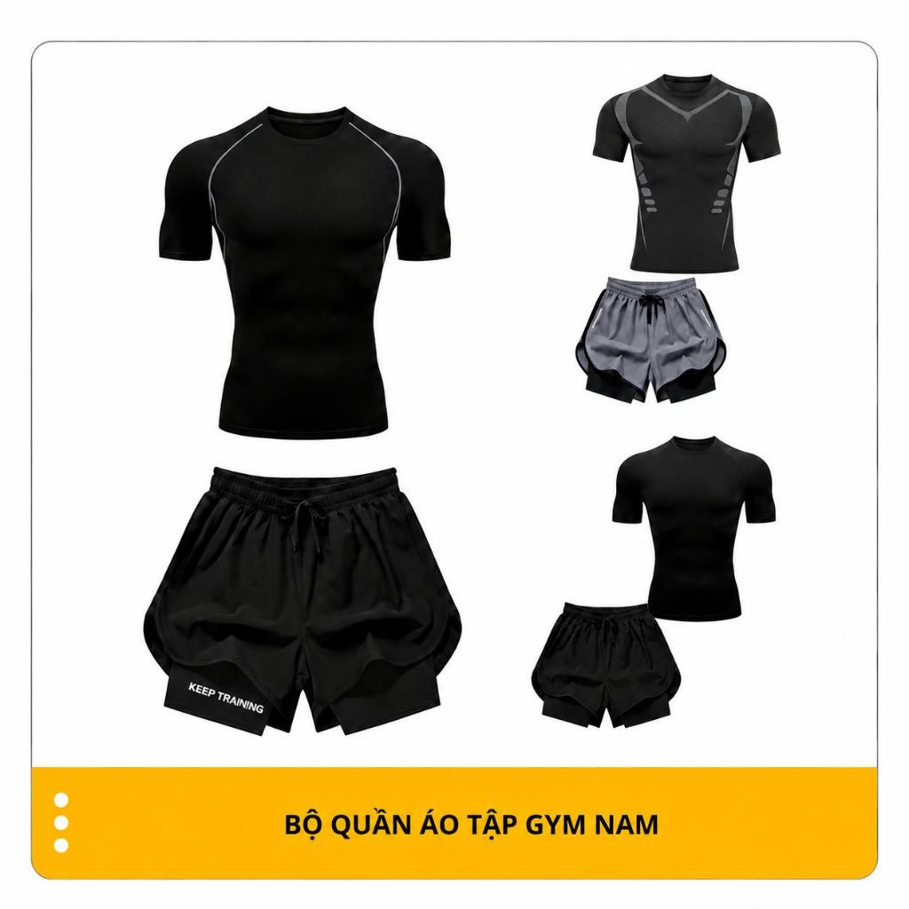 Bộ Quần Áo Tập Gym Nam Kết Hợp Áo Body và Quần Short 2 Lớp Co Dãn 4 Chiều Chất Liệu Thun Lạnh Thấm Hút Mồ Hôi Thoáng Khí Bộ Quần Áo Tập Gym Nam Kết Hợp Áo Body và Quần Short 2 Lớp Co Dãn 4 Chiều Chất Liệu Thun Lạnh Thấm Hút Mồ Hôi Thoáng Khí