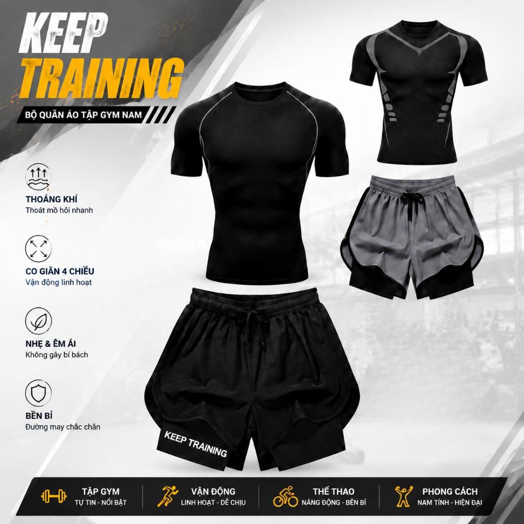 Bộ Quần Áo Tập Gym Nam Kết Hợp Áo Body và Quần Short 2 Lớp Co Dãn 4 Chiều Chất Liệu Thun Lạnh Thấm Hút Mồ Hôi Thoáng Khí Bộ Quần Áo Tập Gym Nam Kết Hợp Áo Body và Quần Short 2 Lớp Co Dãn 4 Chiều Chất Liệu Thun Lạnh Thấm Hút Mồ Hôi Thoáng Khí
