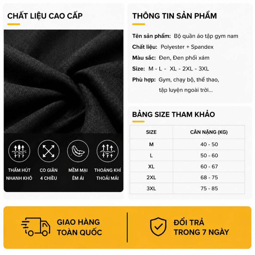 Bộ Quần Áo Tập Gym Nam Kết Hợp Áo Body và Quần Short 2 Lớp Co Dãn 4 Chiều Chất Liệu Thun Lạnh Thấm Hút Mồ Hôi Thoáng Khí Bộ Quần Áo Tập Gym Nam Kết Hợp Áo Body và Quần Short 2 Lớp Co Dãn 4 Chiều Chất Liệu Thun Lạnh Thấm Hút Mồ Hôi Thoáng Khí