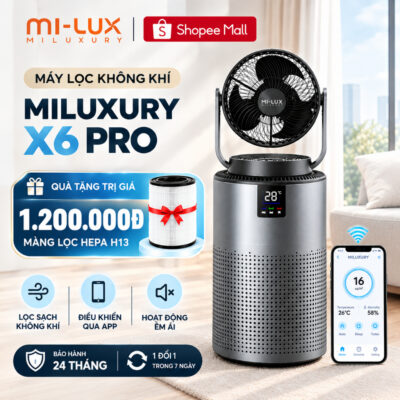 Máy Lọc Không Khí Thông Minh Miluxury X6 Pro Kết Nối App – Lọc Chuyên Sâu 4 Lớp, Khử Mùi, Diệt Khuẩn