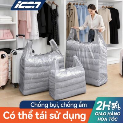 ICON Combo 10 túi hai quai cỡ lớn, dày, bền – chống bụi, chống ẩm, tái sử dụng – dùng đóng gói, chuyển nhà, đựng rác