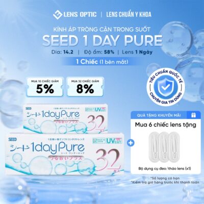 Kính Áp Tròng Cận Thị Lens Optic Trong Suốt 1 Ngày SEED Pure Chuẩn Y Tế, Siêu Mỏng Nhẹ Chống Tia UV Có Độ