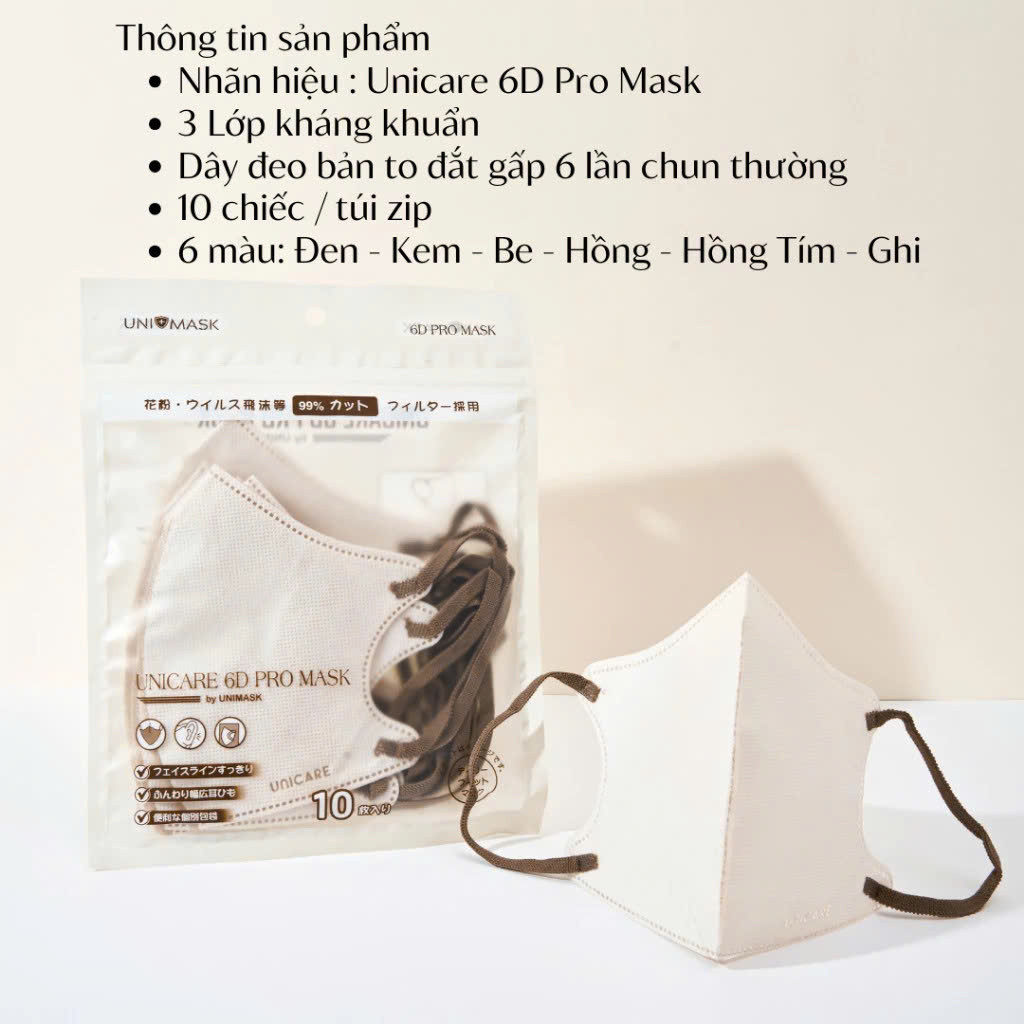 UNICARE Khẩu trang 6D Thùng 200 Chiếc Chính Hãng Kháng Khuẩn 3 Lớp, 6 Màu Thời Trang, Chống Bụi Mịn PM2.5 UNICARE Khẩu trang 6D Thùng 200 Chiếc Chính Hãng Kháng Khuẩn 3 Lớp, 6 Màu Thời Trang, Chống Bụi Mịn PM2.5