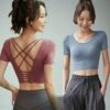 Áo croptop tập gym,yoga,aerobic,Zumba đan đây chéo lưng kèm mút (A42)