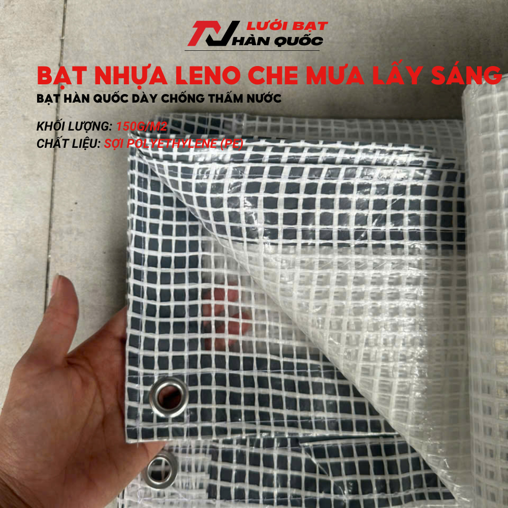 Bạt Nhựa Leno Hàn Quốc, Che Mưa Lấy Sáng 100% Siêu Bền Được May Viền Đóng Khoen Cẩn Thận Bạt Nhựa Leno Hàn Quốc, Che Mưa Lấy Sáng 100% Siêu Bền Được May Viền Đóng Khoen Cẩn Thận