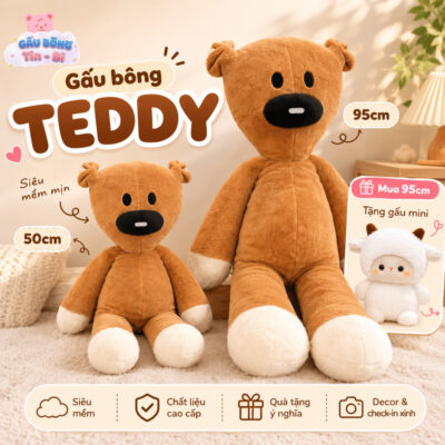 [10/10 DEAL GIẢM 30K] Gấu Bông Teddy Mr Bean – Gấu Bông Cao Cấp Mềm Mịn Ôm Ngủ Cỡ Lớn Size 95cm, Quà Tặng Lớn Dễ Thương