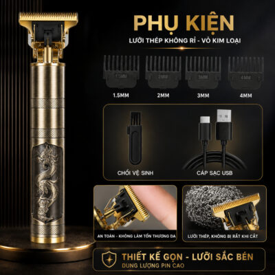 Tông đơ cắt tóc, chấm viền siêu nhỏ gọn, lưỡi cắt hợp kim T9/ T10/ T20, sạc nhanh. Bảo hành 12 tháng