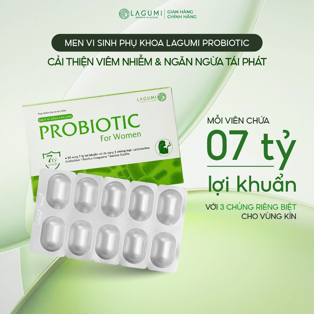 Men vi sinh phụ nữ LAGUMI PROBIOTIC bổ sung 7 tỷ lợi khuẩn, cân bằng pH và hệ khuẩn, hộp 10v Men vi sinh phụ nữ LAGUMI PROBIOTIC bổ sung 7 tỷ lợi khuẩn, cân bằng pH và hệ khuẩn, hộp 10v