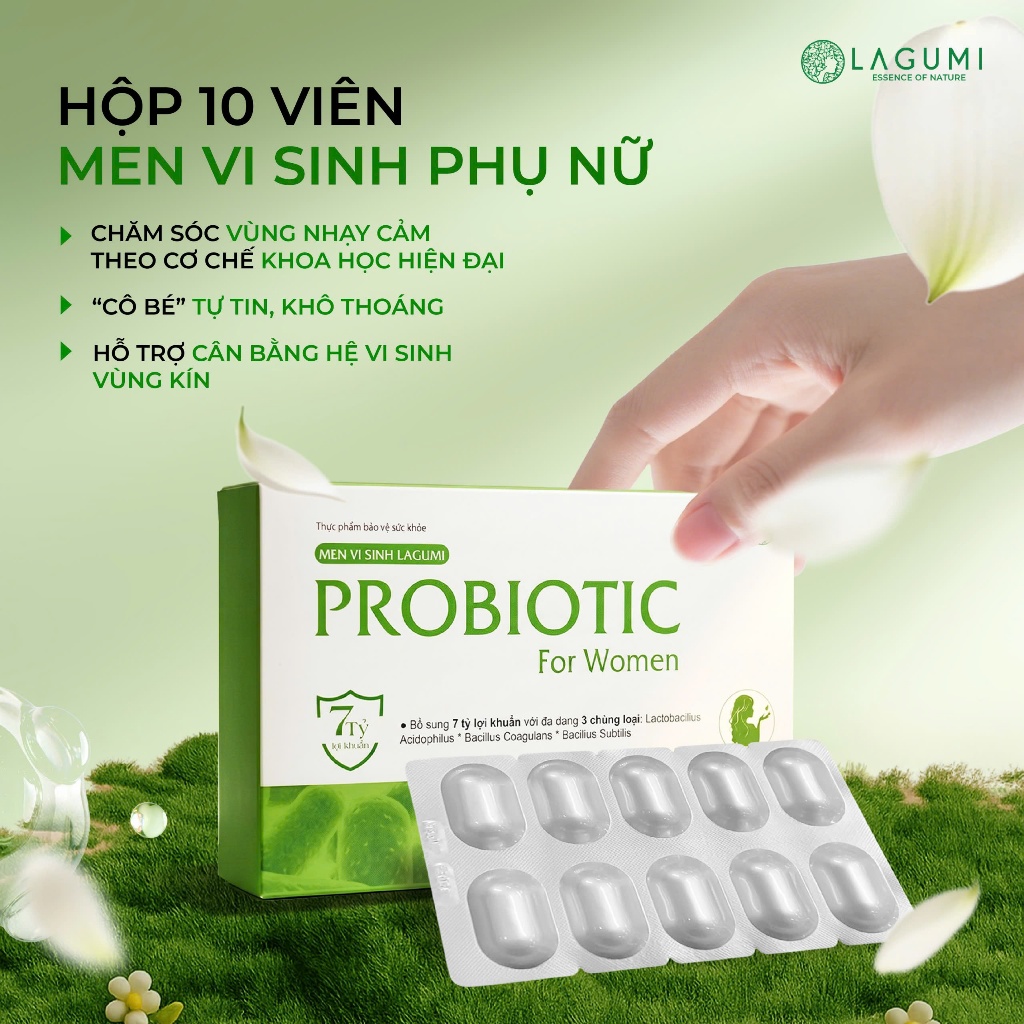 Men vi sinh phụ nữ LAGUMI PROBIOTIC bổ sung 7 tỷ lợi khuẩn, cân bằng pH và hệ khuẩn, hộp 10v Men vi sinh phụ nữ LAGUMI PROBIOTIC bổ sung 7 tỷ lợi khuẩn, cân bằng pH và hệ khuẩn, hộp 10v