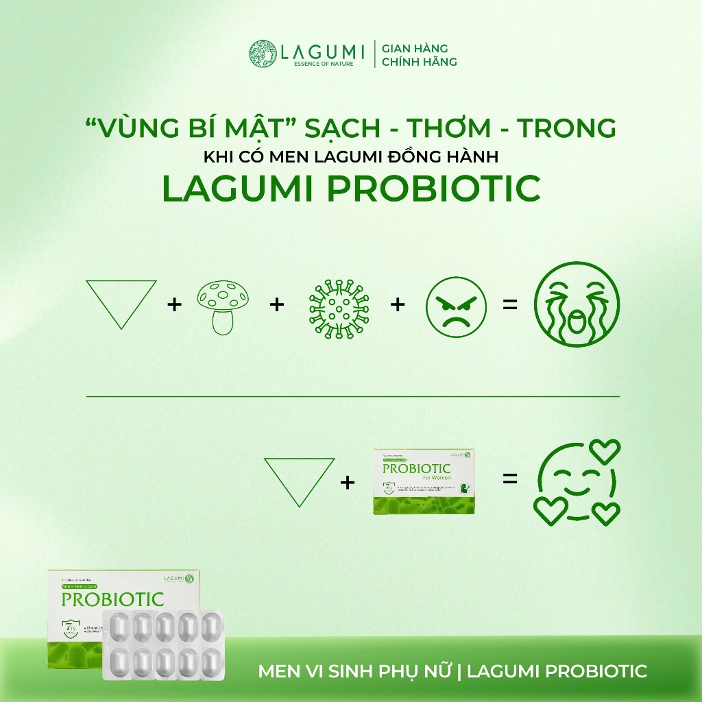 Men vi sinh phụ nữ LAGUMI PROBIOTIC bổ sung 7 tỷ lợi khuẩn, cân bằng pH và hệ khuẩn, hộp 10v Men vi sinh phụ nữ LAGUMI PROBIOTIC bổ sung 7 tỷ lợi khuẩn, cân bằng pH và hệ khuẩn, hộp 10v