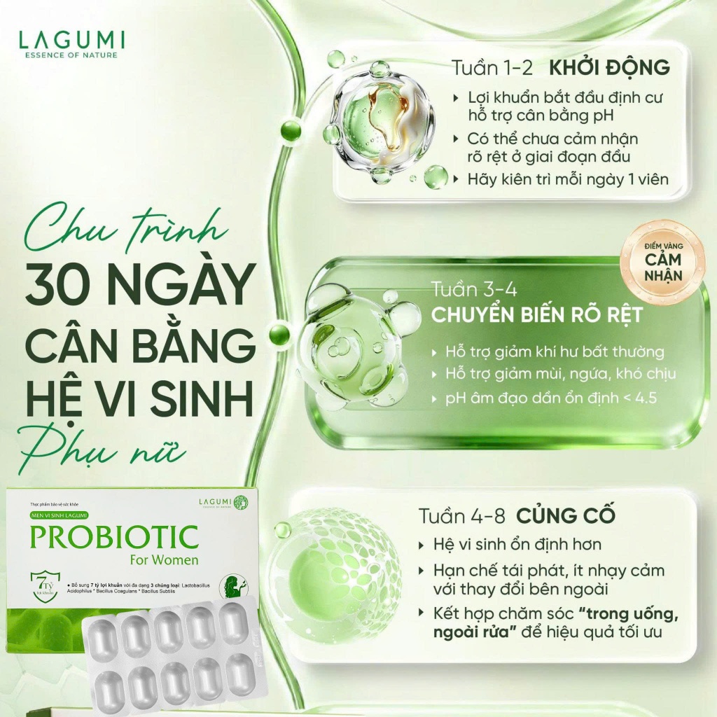 Men vi sinh phụ nữ LAGUMI PROBIOTIC bổ sung 7 tỷ lợi khuẩn, cân bằng pH và hệ khuẩn, hộp 10v Men vi sinh phụ nữ LAGUMI PROBIOTIC bổ sung 7 tỷ lợi khuẩn, cân bằng pH và hệ khuẩn, hộp 10v