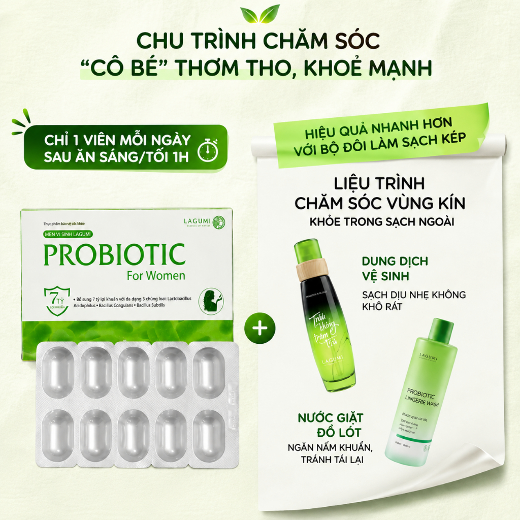 Men vi sinh phụ nữ LAGUMI PROBIOTIC bổ sung 7 tỷ lợi khuẩn, cân bằng pH và hệ khuẩn, hộp 10v Men vi sinh phụ nữ LAGUMI PROBIOTIC bổ sung 7 tỷ lợi khuẩn, cân bằng pH và hệ khuẩn, hộp 10v