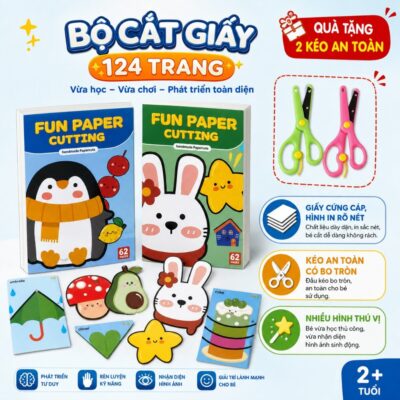 Bộ Cắt Giấy Thủ Công Cho Bé 2+ 124 Trang Tặng 2 Kéo An Toàn Đồ Chơi Giáo Dục Sáng Tạo