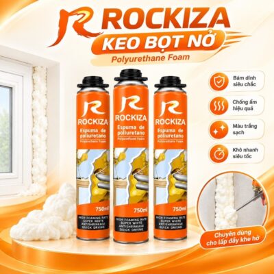 Keo Xịt Bọt Nở Xốp ROCKIZA - Keo Foam Chống Cháy Dung Tích 750ml - Tỷ Lệ Tạo Bọt Cao [Kèm Vòi Xịt]